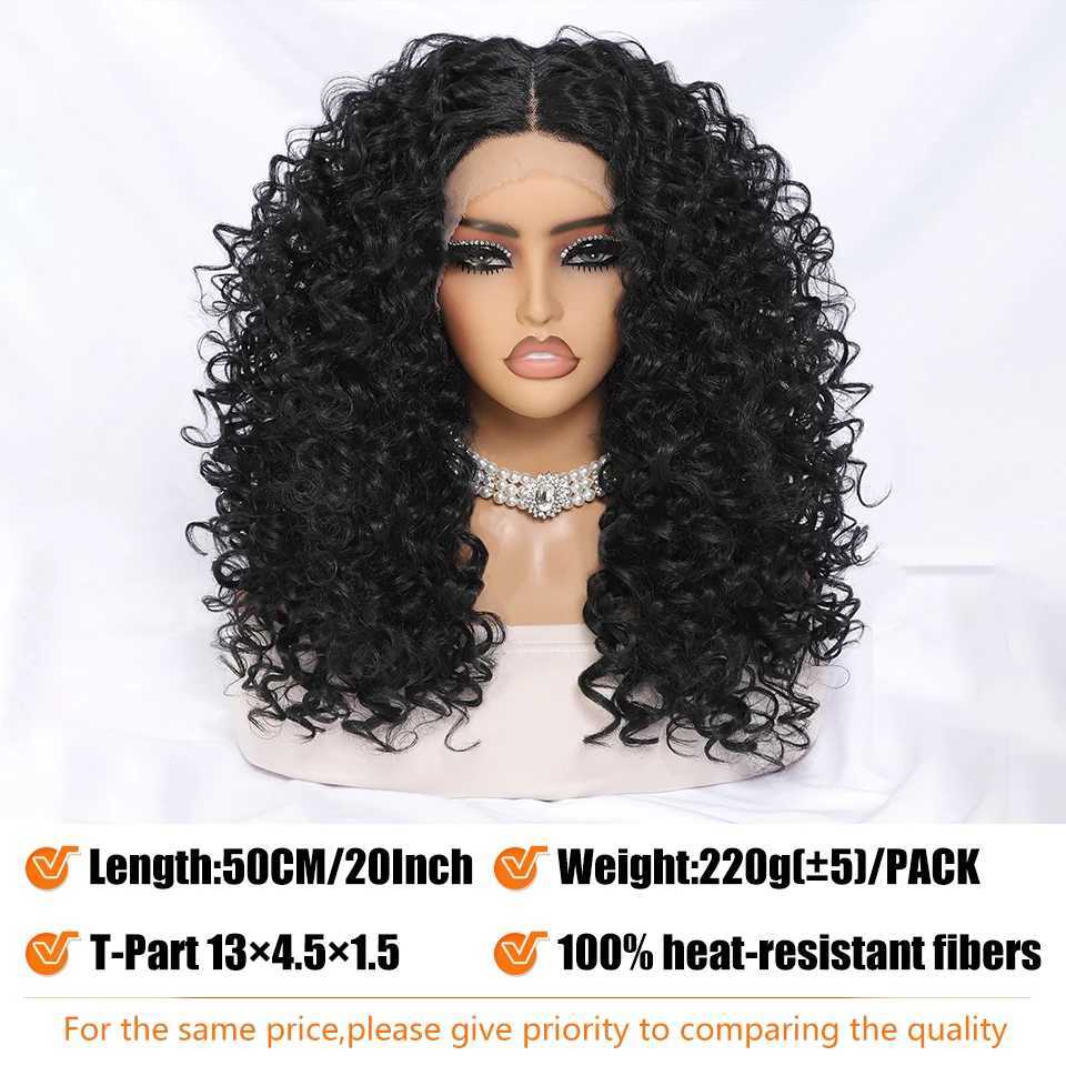 Synthetic Wigs 20 Inch Curly Synthetic Lace Front Wig For Africen Women Black T Part Without Glue Blonde Curly Lace Frontal Wig For Afro Female 240329