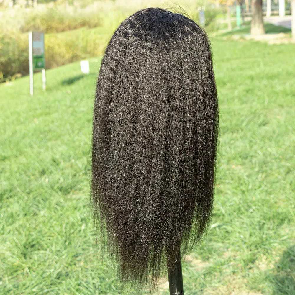 Perucas sintéticas Soft 26 Long Preplucked Kinky Straight 200 Densidade Natural Black Yaki Lace Front Wig para Mulheres Africanas Babyhair Glueless Daily 240328 240327