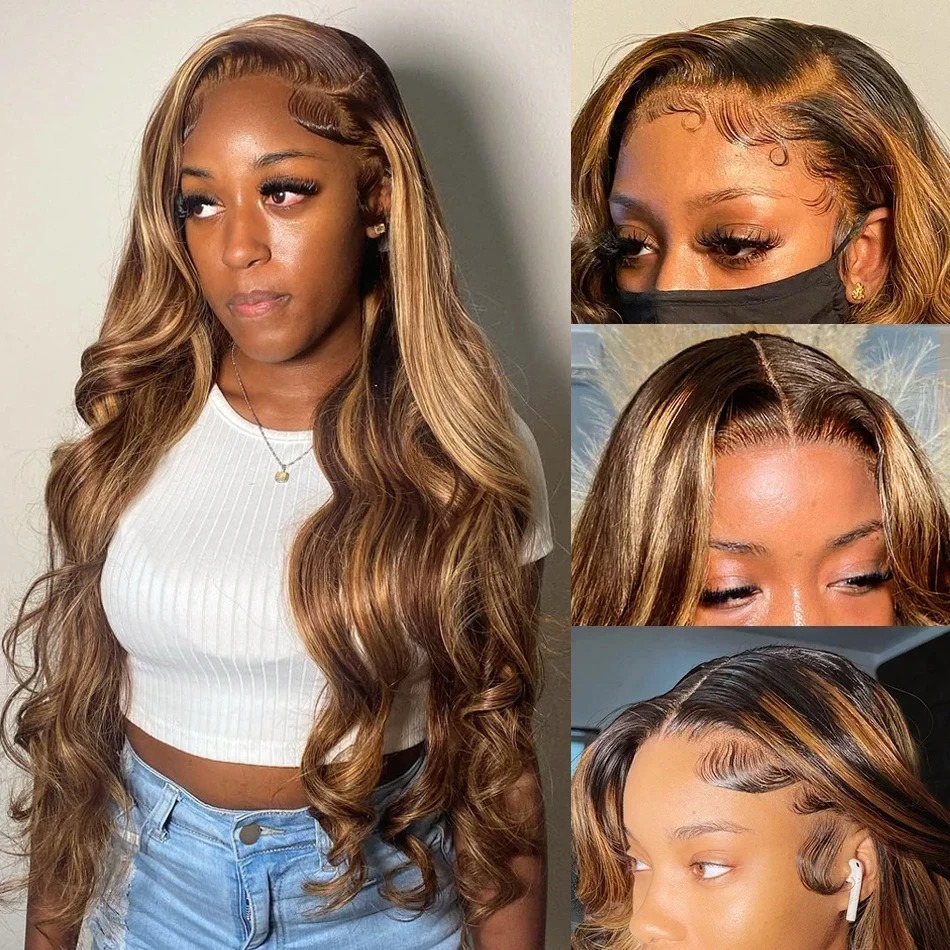 baby hair 30 Inch 13X6 HD Lace Frontal Wig Highlight Body Wave Wigs Blonde Brazilian 13X4 Lace Front Human Hair Wigs for Women