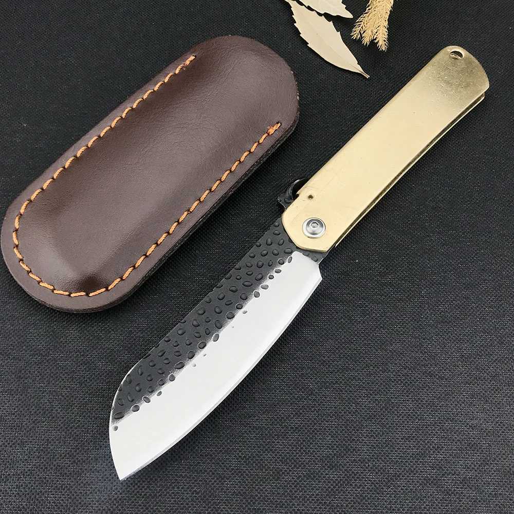 Tactical Knives Damascus Steel Kitchen Knife Cutting Fruit Tools Outdoor Portable Brass Handle Pocket Hunting Camping Folding Knife EDC SurvivalL2403