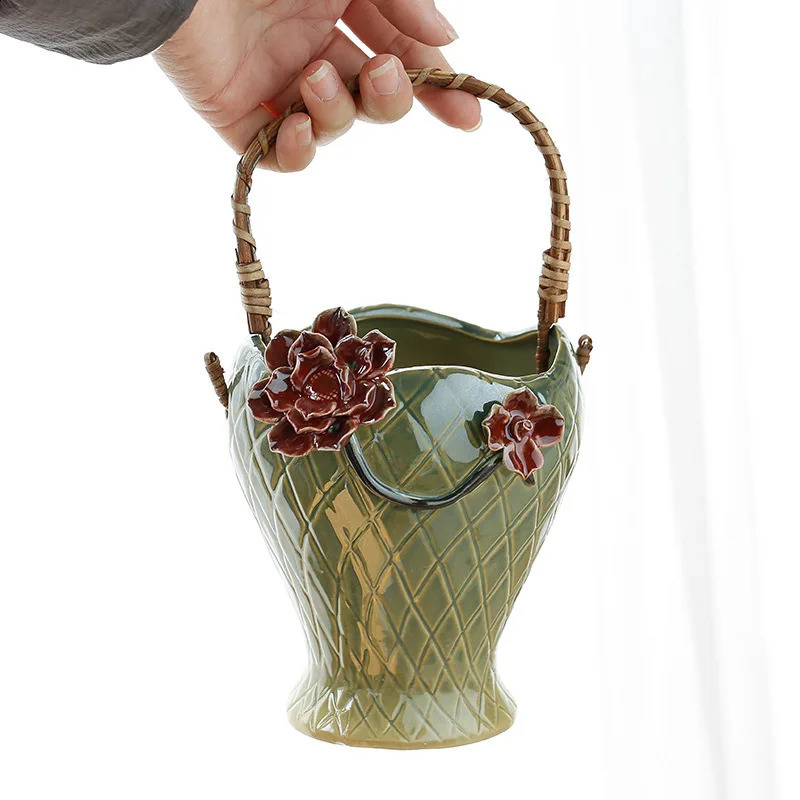 Ротанговая ручная цветочная корзина, ваза, горшки для суккулентов, цветочный горшок, садовый двор, декоративные аксессуары, вазы 240306