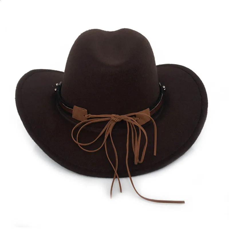 West Cowboy Hat Fashion Imitation Wool Felt Metal Bull Head Decoration Sombrero Western Men Women Cap Black Brown 240311