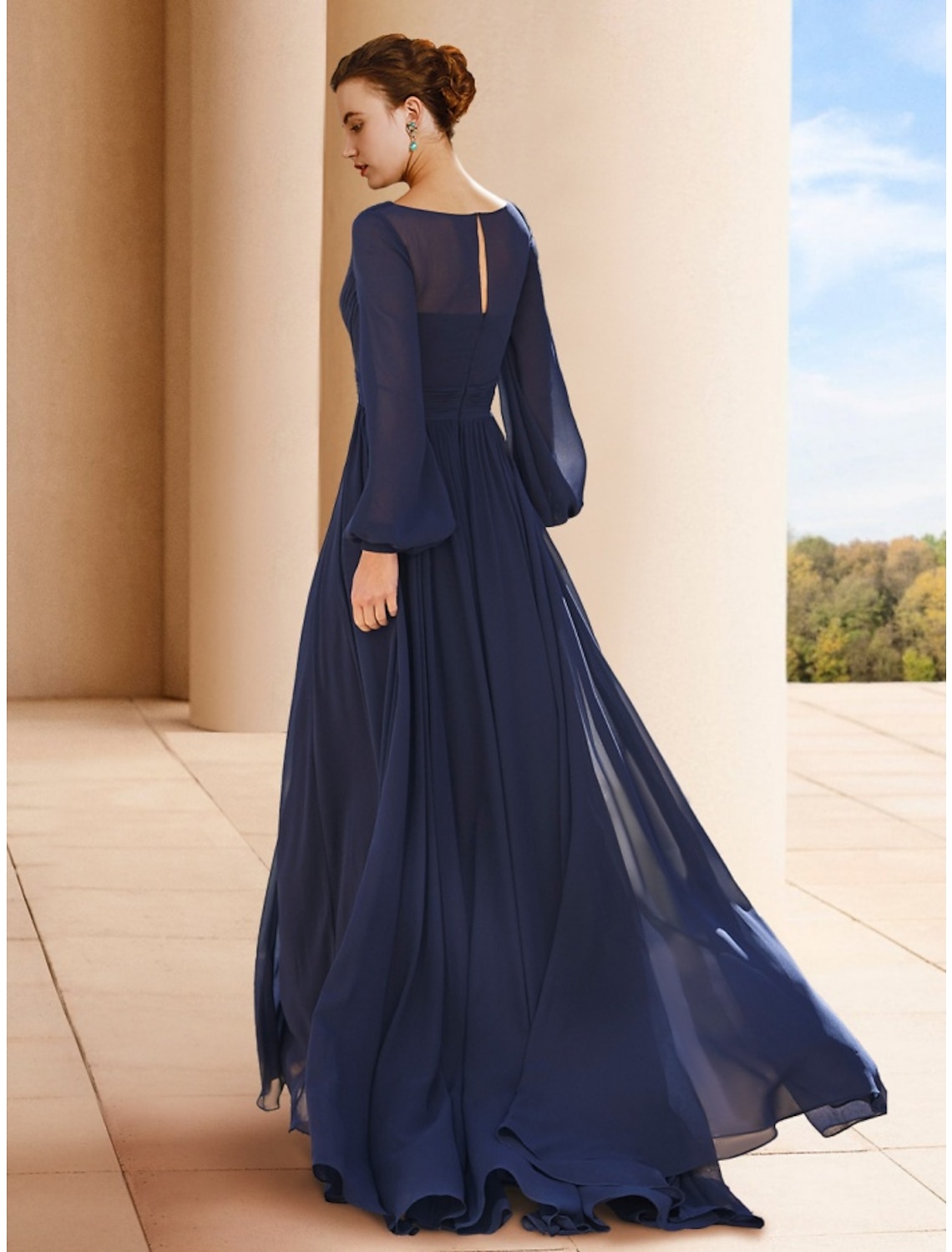 Abiti eleganti lunghi in chiffon blu la madre della sposa Abiti da madrina con scollo a V a-line Abito da festa formale Abiti da donna a pieghe lunghi fino al pavimento