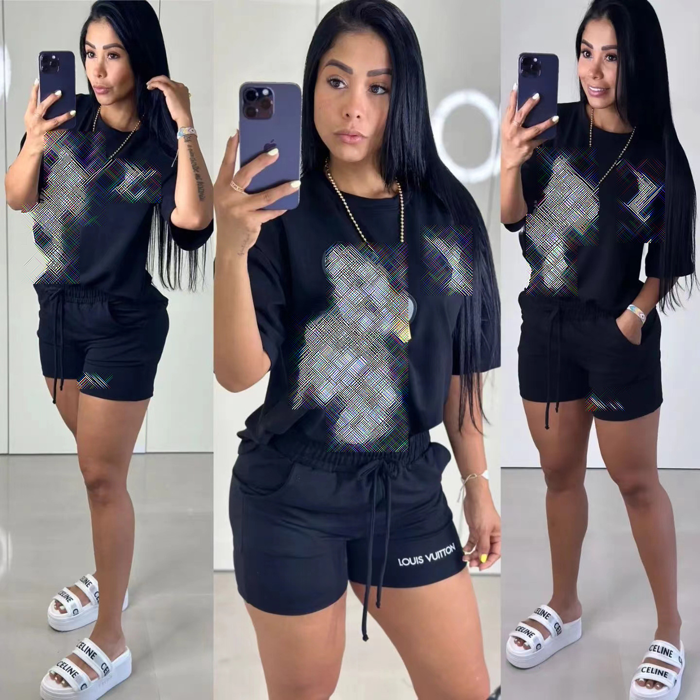 Designer Two Piece Pantalons Femmes Casual Coton T-shirt et Shorts Set Tenues d'été Free Ship