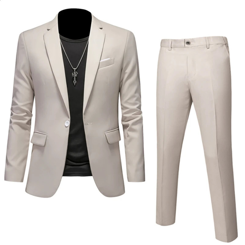 Plus storlek 6xl 5xl Mens Suit CoatPants/Business Fashion Office Dress/Slim Fit High Quality Groom Wedding Dress Suit Set240318