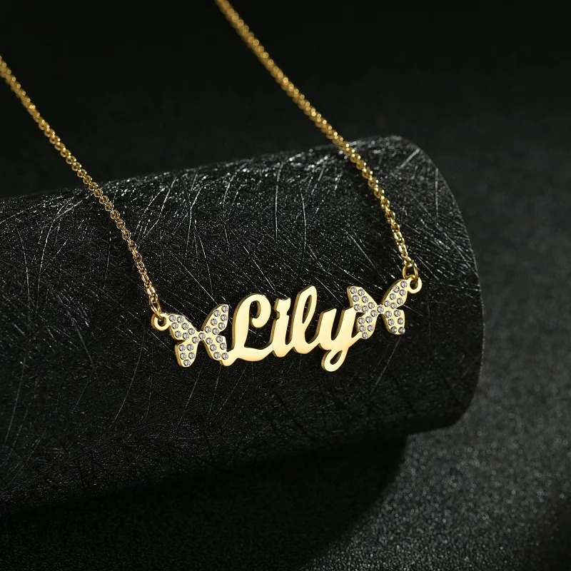 Fashion Custom Name Necklaces for Women Stainless Steel Personalized Summer Choker Letter Heart Butterfly Pendant Jewelry Gift 240315