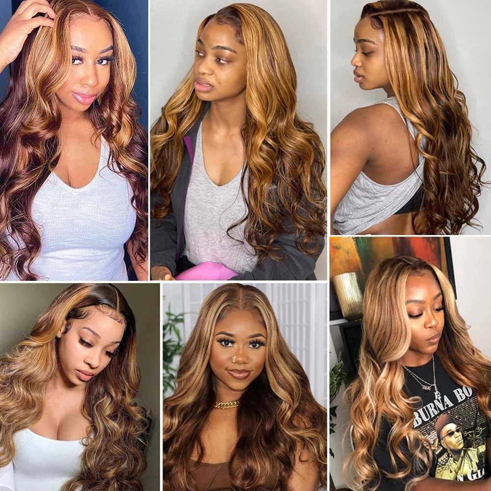 Synthetic Wigs Synthetic Wigs Highlight Transparent 134 136 Blond Body Wave Human Hair Wigs Pre Plucked Brazilian Glueless 360 Lace Frontal Wigs For Women 240327