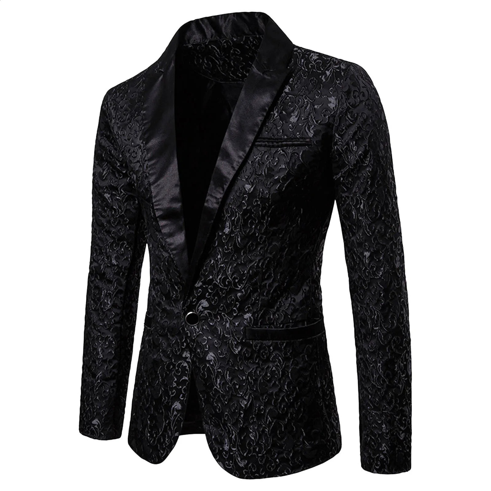 Terno masculino redondo com bolso de lantejoulas, botão de fileira única, casamento, noivo, palco, hospedagem, jantar, roupa masculina, bar, dança, casual, blazer 240313