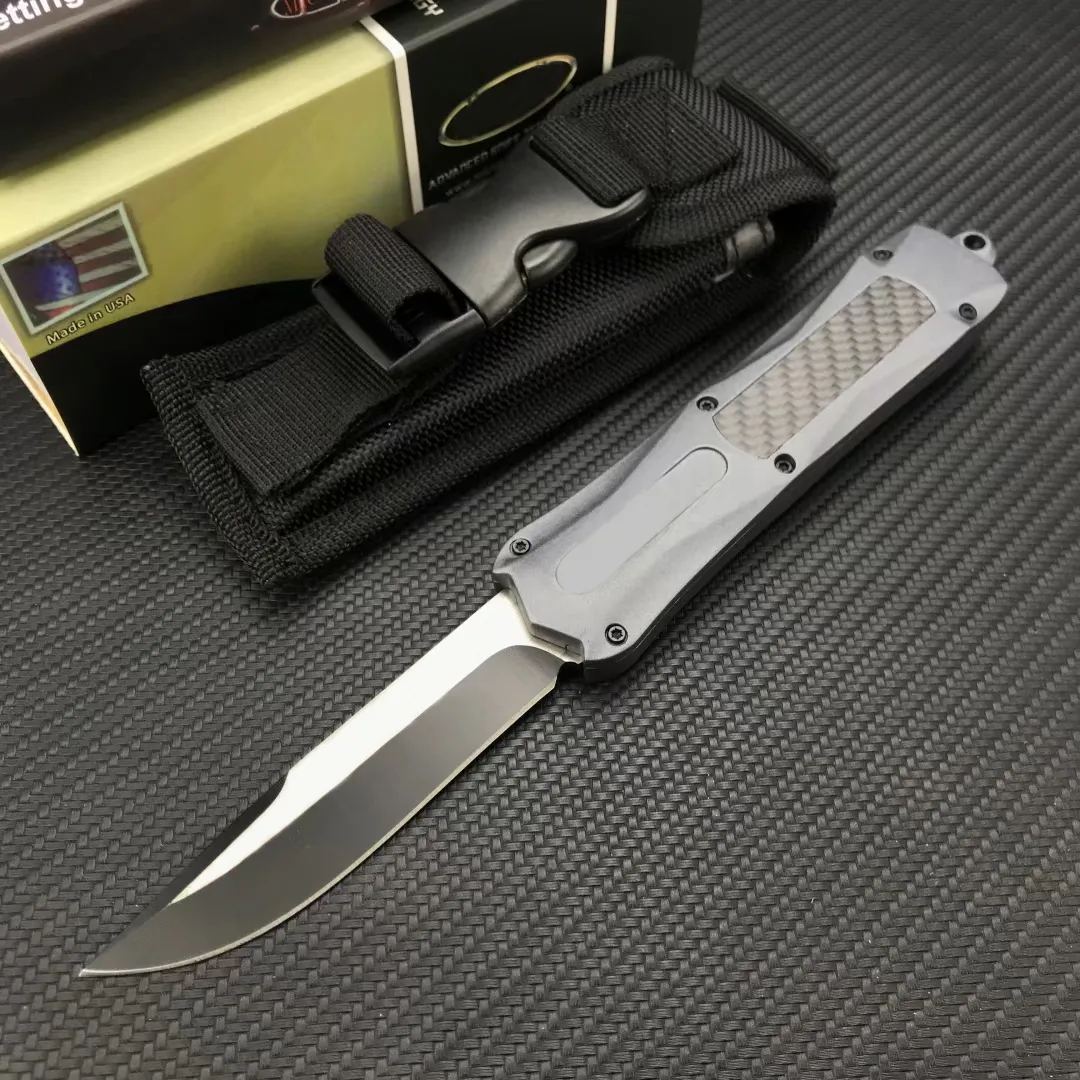 Автоматический нож Micro S/E 440C, лезвие из цинкового сплава, инкрустация углеродным волокном, ручка, карманные ножи, кемпинг, уличная самооборона, боевой инструмент EDC