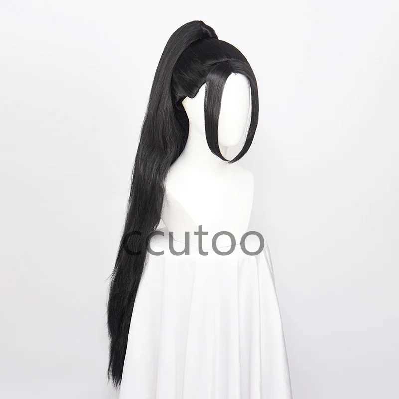 Synthetic Wigs ccutoo wig Valorant Sage Cosplay Wig Long Black Women Wig with Removable Ponytail Synthetic Hair Heat Resistant Halloween 240318
