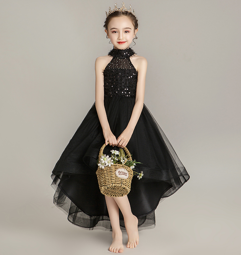 Очаровательное черное тюлевое платье с лямкой на бретельках Hi-Lo для девочек с цветочным узором. Конкурсные платья для девочек. Платья для вечеринок/дня рождения. Юбка для девочек на заказ SZ 2-12 D318011.
