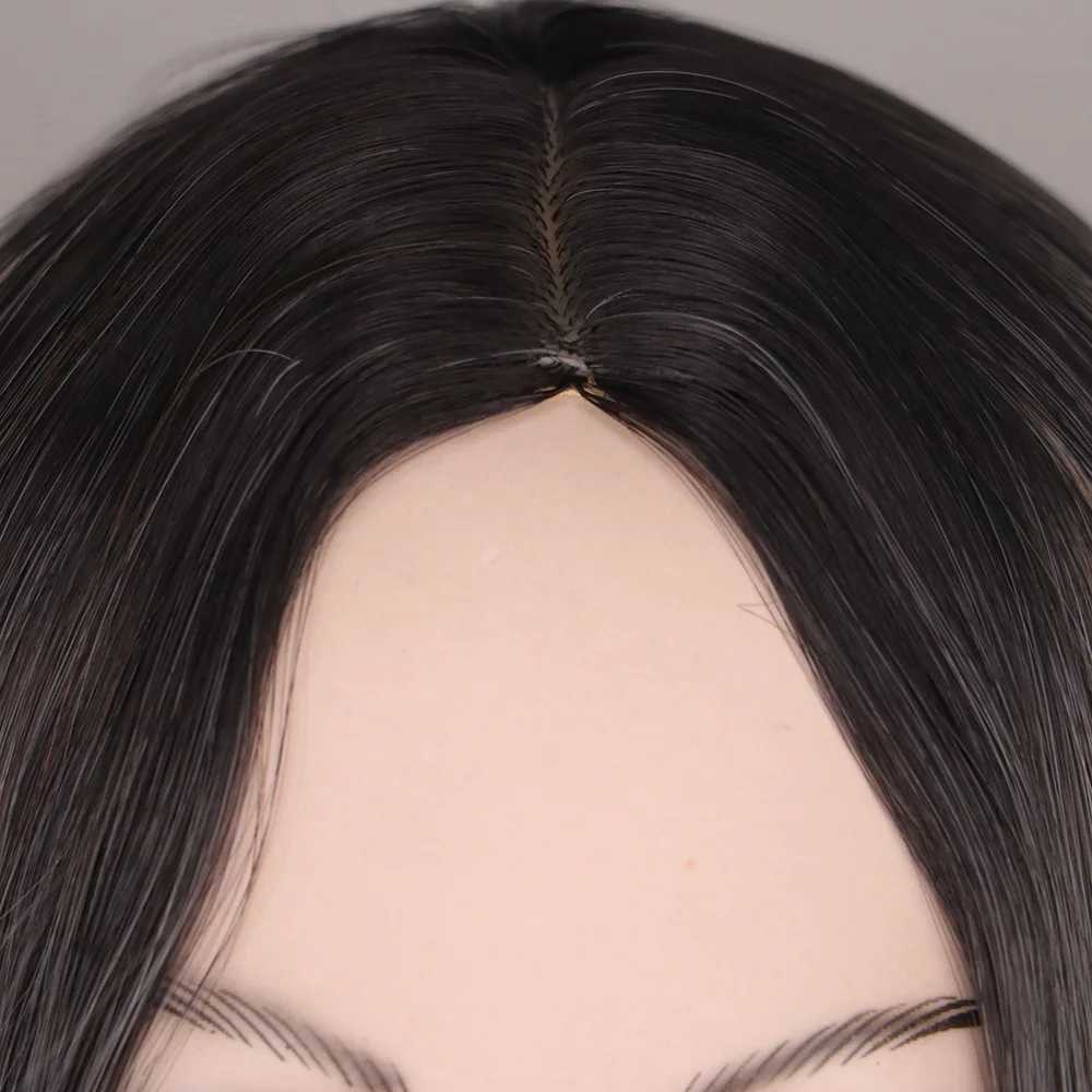 Synthetische Perücken WHIMSICAL W Lange gewellte Ombre-Schwarz-Grau-Mischblond-Perücken, natürlicher Mittelteil, hitzebeständiges Haar, synthetische Perücke für Frauen 240328 240327