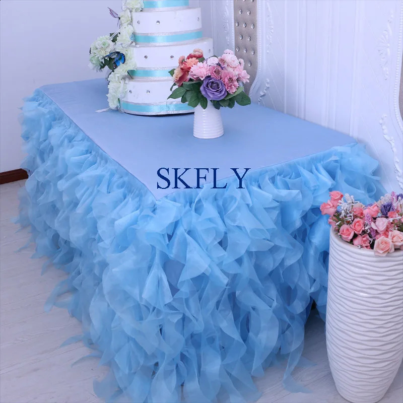 CL010GK 11ft Hızlı Düğün Ruffled Kırmızı Mavi Pembe Siyah Yeşil Organza Kıvırcık Söğüt Masa Etek 240315