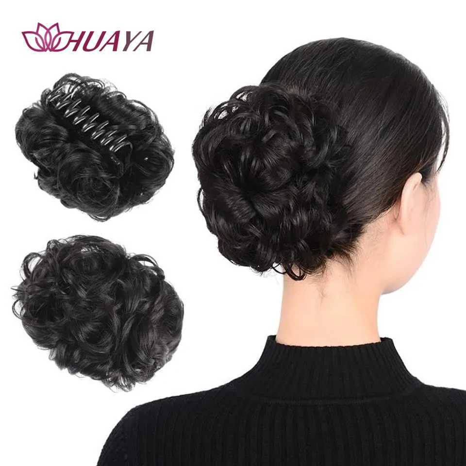 Syntetiska peruker Huaya Messy Curly Short Synthetic Hair Chignon Donut Roller Bun Wig Claw Clip in Hairpiece For Women 240329