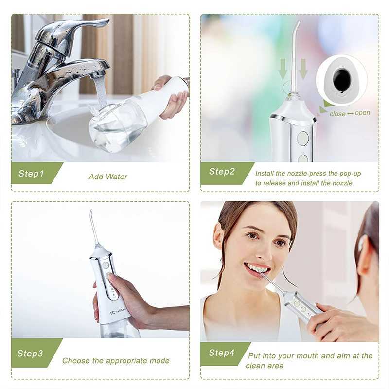 Irrigadores bucales Irrigador bucal Fregadero de carga USB Fregadero dental portátil Tanque de agua de 350 ML Limpiador de dientes impermeable J0318