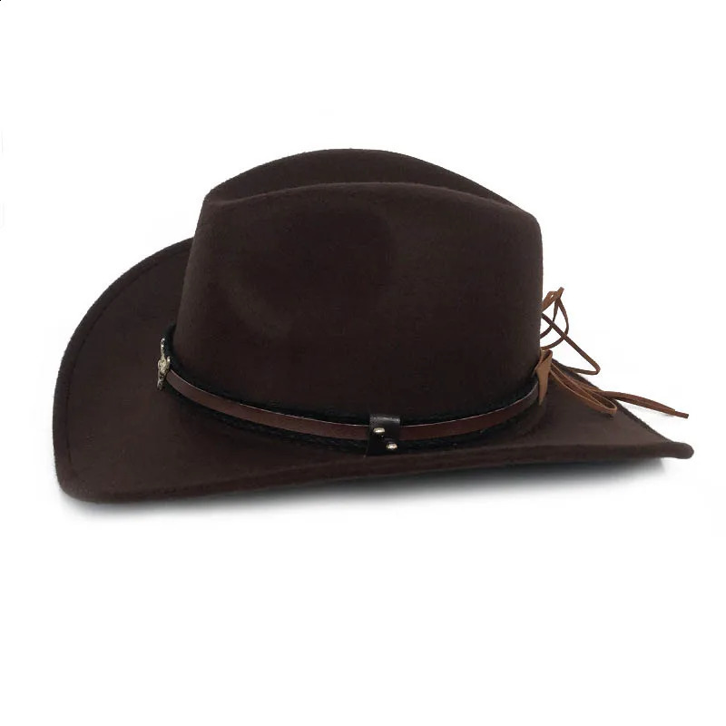 West Cowboy Hat Fashion Imitation Wool Felt Metal Bull Head Decoration Sombrero Western Men Women Cap Black Brown 240311