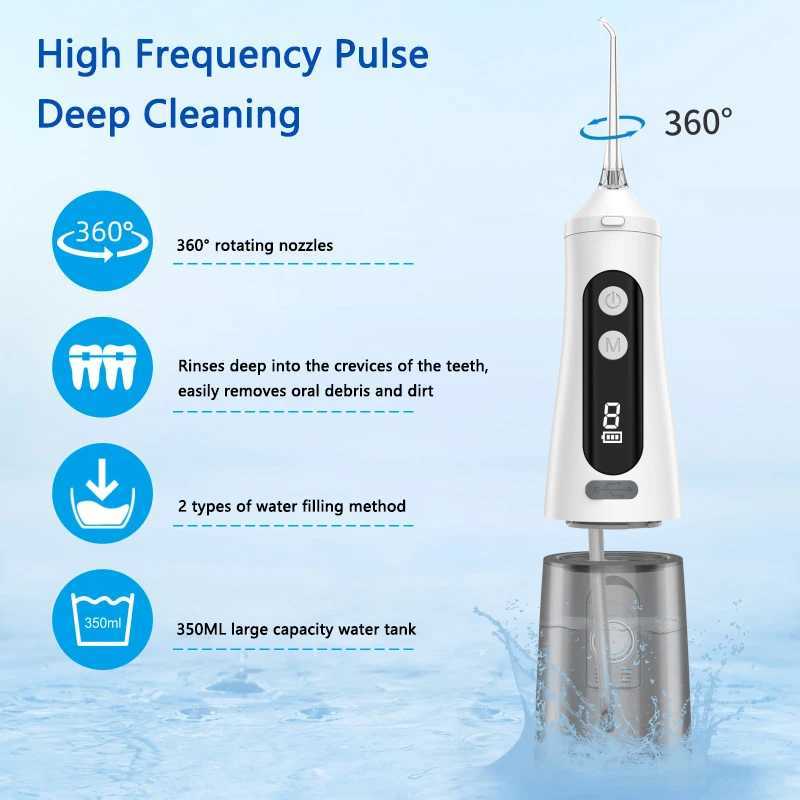 Oral Irrigators Portable oral irrigator dental sink USB charging sink dental pick 4 nozzles 350ml 9 mode IPX7 1800rpm J240318