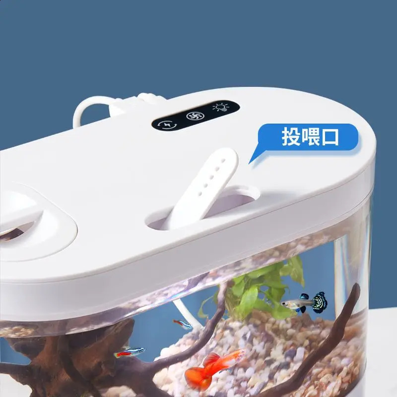 USB мини-настольный аквариум Встроенный водяной насос/светодиодная подсветка/фильтр Самоциркуляция и самоциркуляция аквариума с золотыми рыбками 240314