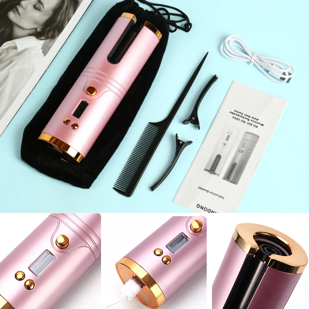 Irons Automatic Hair Curler Iron Cordless Curling Iron USB Rechargeable Air Wireless Curlers For Curls Waves LCD Display Ceramic Curly
