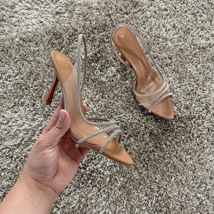 Kobiety Summer Slingback Pumps Office Pani Transpare Heele Sandals Eleganckie spiczaste palce u stóp Sexy High Heels 240313