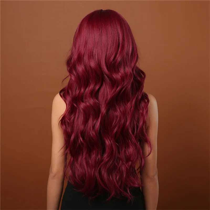 Синтетические парики Женский парик с воздушной челкой, длинные волосы, окрашенные большими волнами, синтетическое волокно, высокотемпературный шелк, полный комплект головы, продажа длинных вьющихся волос 240328 240327