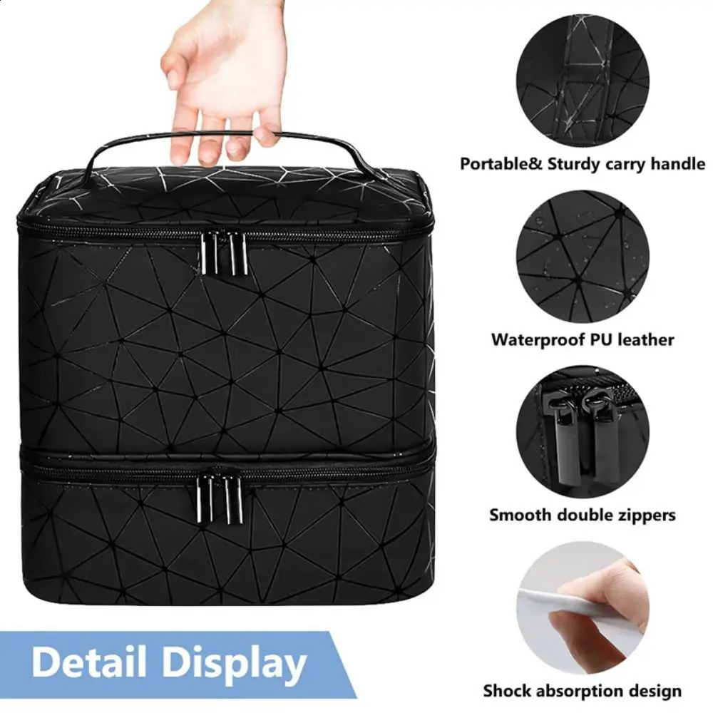 Sac organisateur cosmétique sac à main Design Double couche 30 grilles manucure de maquillage en Nylon avec poignée étui à ongles professionnel 240315