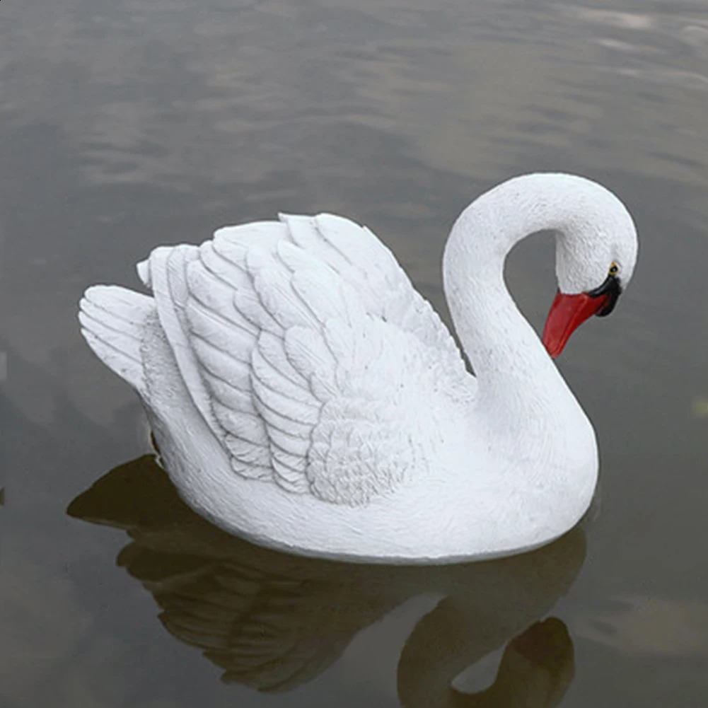 Gans Tuindecoratie Beeldje Zwembad Vijver Zwaan Ornament Huis Realistisch Hars Park Lokvogels Standbeeld Jacht Simulatie Drijvend 240312