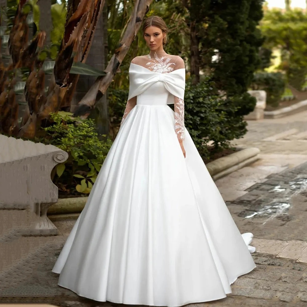 Винтажные кружевные свадебные платья с высоким воротом и длинными рукавами, аппликациями, трапециевидное свадебное платье, великолепное платье невесты, платье принцессы robe de mariee YD