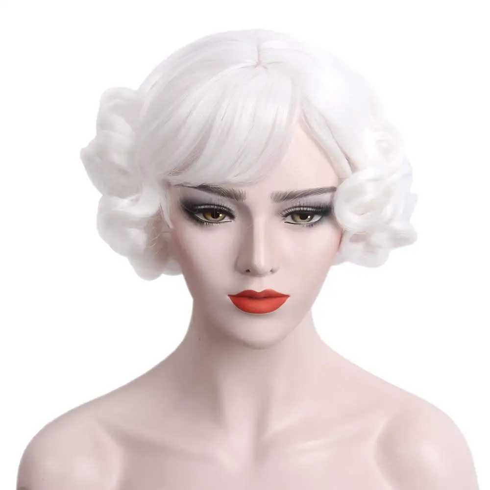 Synthetic Wigs White Curly Hair Wig With Mrs. Bangs Cosplay Wigs Of Heat -resistant Short Layer Synthetic Floreta Parties 240328 240327