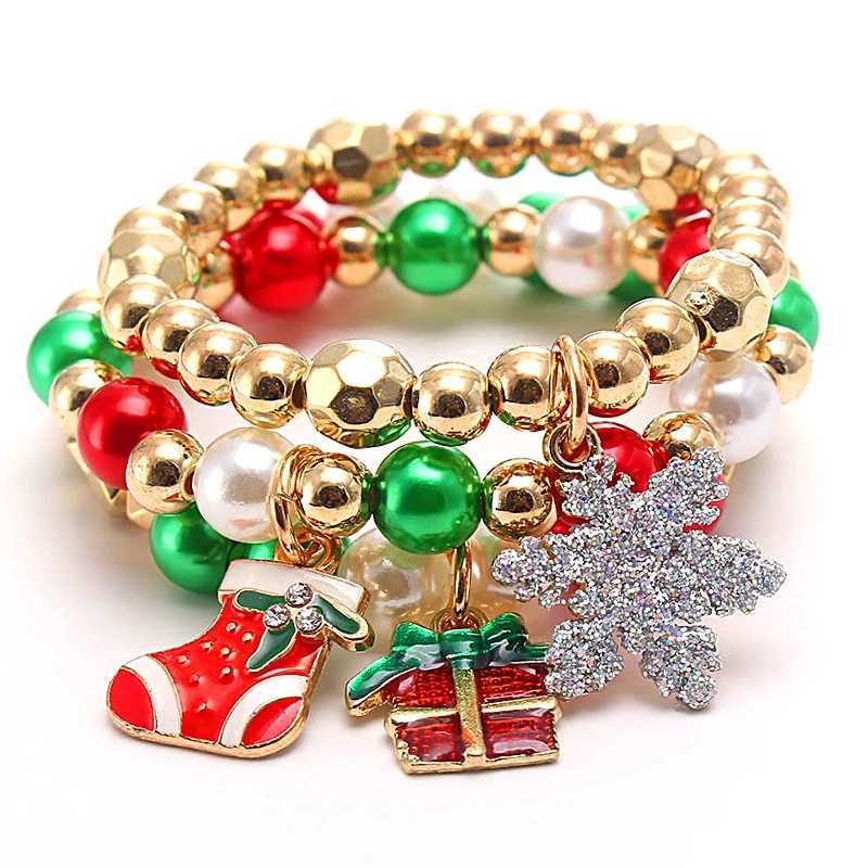 Kette Weihnachten Perlen Armband Schmuck Weihnachtsmann Weihnachtsbaum Schneemann Glocke Handschuhe Anhänger Armband Weihnachten Neujahr Geschenk für KinderL24