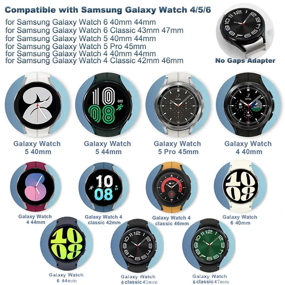 Miękki skórzany pasek do Samsung Galaxy Watch 6 klasyczny 47 mm 43 mm 4/5/6 44 mm 40 mm 45mmNO GAPS Szybkie dopasowanie