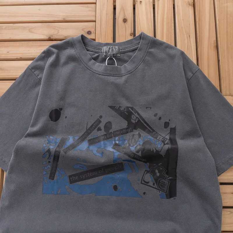 Men's T-Shirts 24SS Hip Hop Wax Dyed CAVEMPT Mens Vintage T-shirt Womens Vintage Wash Dark Gray Extra Large CAV EMPT C.E T-shirt Casual Fashion T-shirt J240316