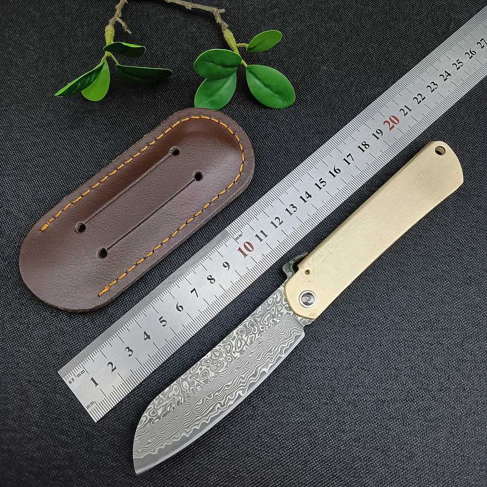 Tactical Knives Damascus Steel Kitchen Knife Cutting Fruit Tools Outdoor Portable Brass Handle Pocket Hunting Camping Folding Knife EDC SurvivalL2403