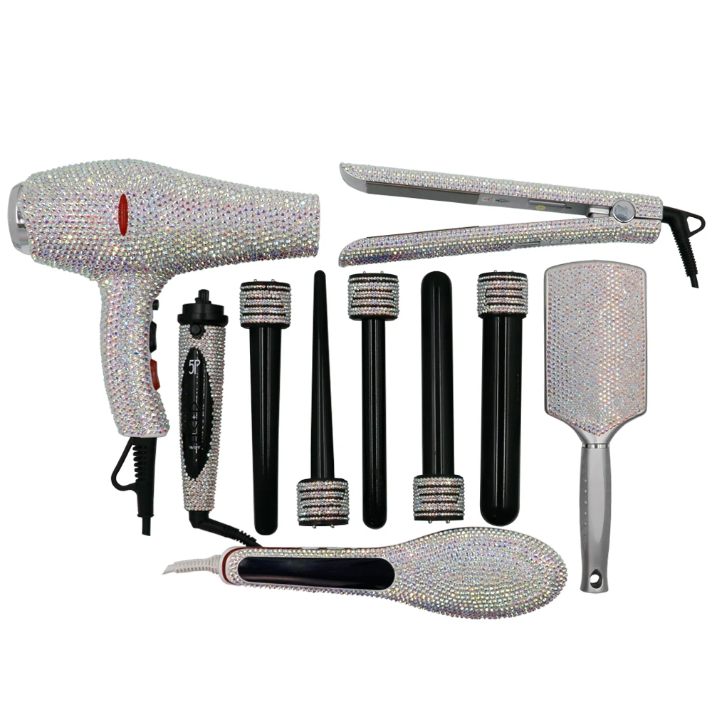 Irons Professional Salon Hot Tools Set Diamond Falt Iron Crystal Curling Wands Crystallized Glam Blow Dryer Hair Boutique