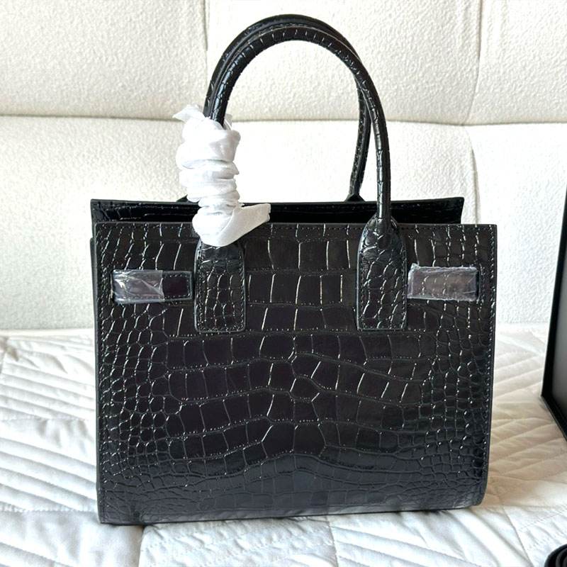 Double fond en peau de vache tissu en daim noir cool le luxe a la connotation de tempérament noble crocodile éventré taille 26X22cm sac à main d'orgue classique