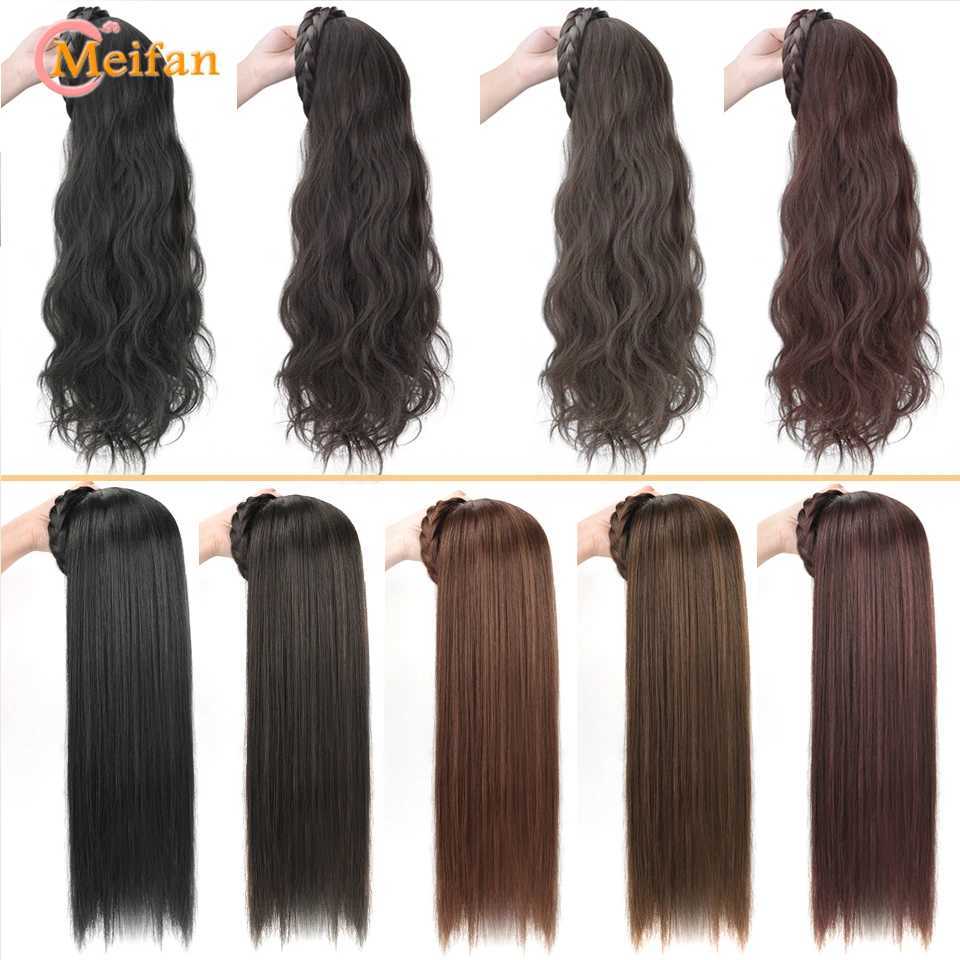 Syntetiska peruker Meifan Long Wavy Curly U-formad med hårband Syntetiskt naturligt falskt hårstycke svart brun fluffig halv peruk för kvinnor 240328 240327