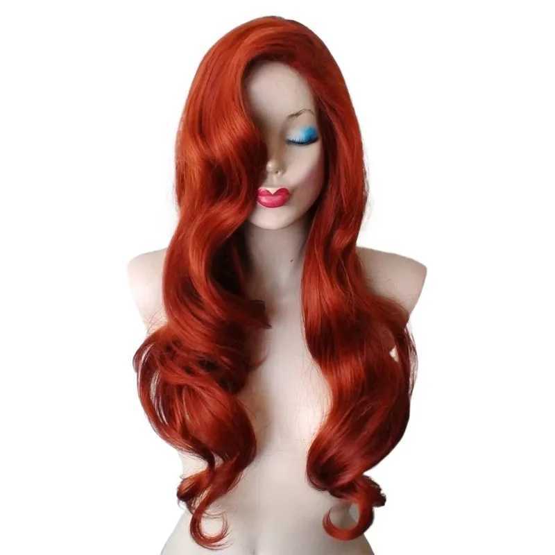 Synthetic Wigs Jessica Rabbit Wavy Long Copper Red Hair Little Mermaid Princess Ariel Heat Resistant Cosplay Costume Wig 240328 240327