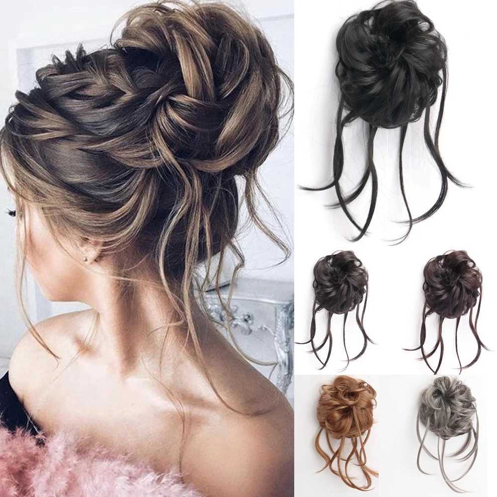 Synthetic Wigs MISSQUEEN Synthetic Hair Bun Messy Curly Chignon Black Gray For Women Wig Hair Holiday Party Essentials 240329