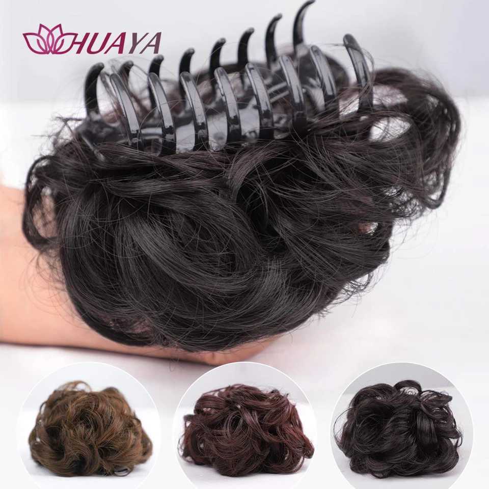 Synthetic Wigs HUAYA Synthetic Messy Curly Claw Hair Bun Chignon Hair Scrunchy Fake False Hair With Tail for Women Hairpieces 240329