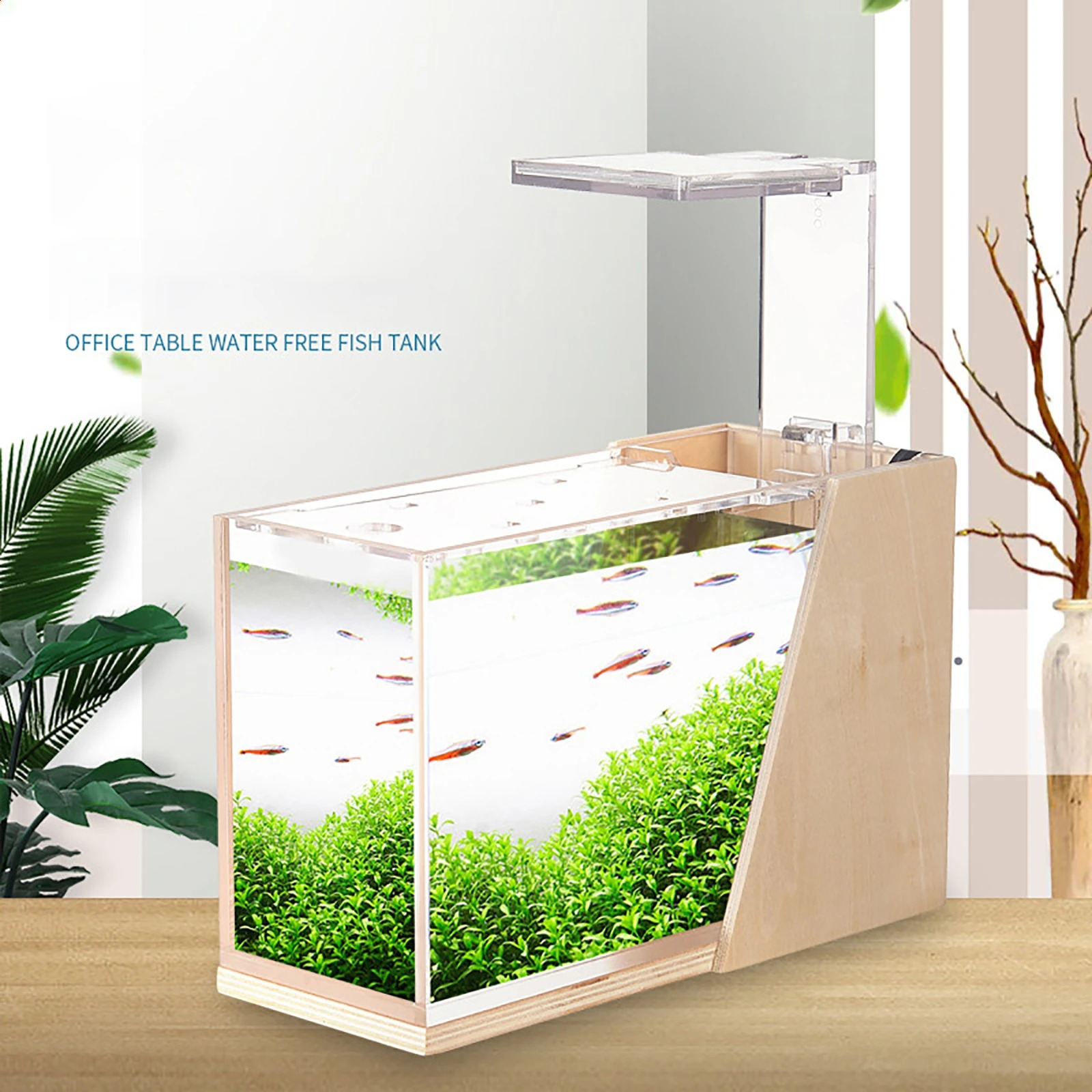 Desktop Fish Tank Mini Side Filter Beautification Acrylic Ecological Small Creative Office Aquarium Micro Fish Tank Fishbowl 240314