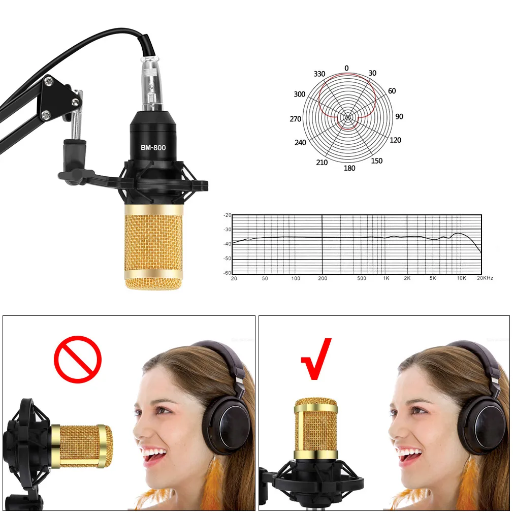 Stand bm 800 microphone studio kits kits bm800 condenseur microphone pour ordinateur Phantom Power BM800 Karaoke micro