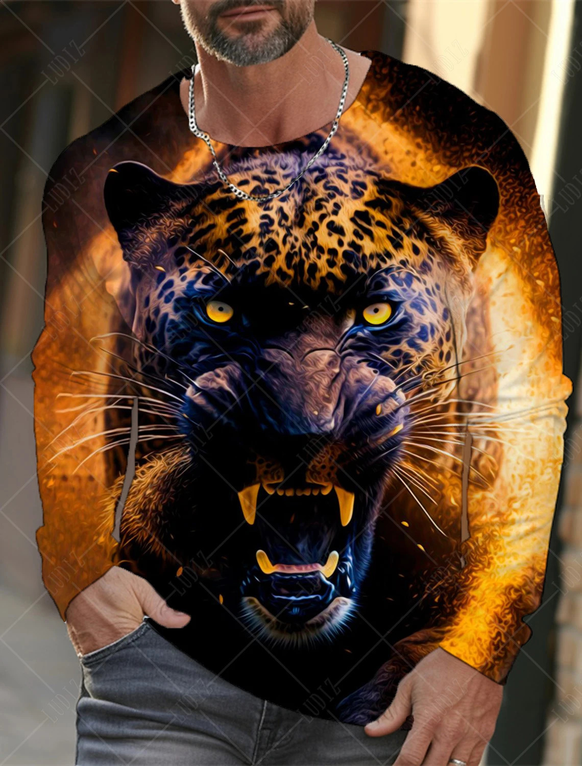Maglietta a maniche lunghe da uomo vintage Camicie con stampa 3d Moda animale Leopard Grafica Abbigliamento Top Uomo Oversize Streetwear 240308