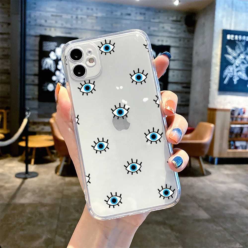 Mobiltelefonfodral Lucky Eye Blue Evil Eye Print Telefonfodral Lämplig för iPhone 15 14 13 11 Pro Max XR X XS Max SE 7 8 Plus Cover Transparent Shock-Absorbing Fundas J240318