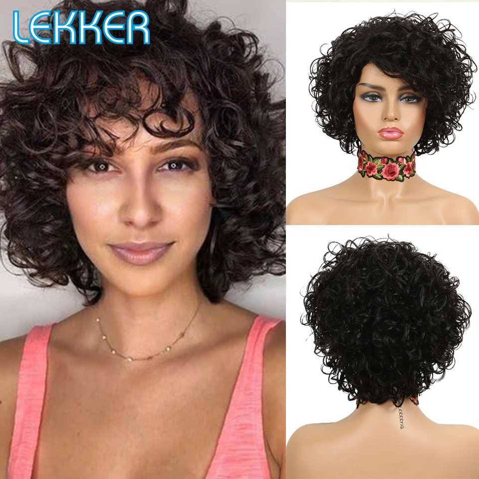 Syntetiska peruker Lekker Short Afro Kinky Curly Bob Human Hair Natural Wigs For Women Fluffy Bouncy Curl Colored Brazilian Remy Ombre Blonde Wigs 240329