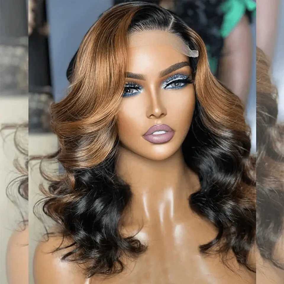 Perruques synthétiques Perruque de cheveux humains Bodywave Lace sans colle gauche C Part courte perruques de cheveux humains pour un usage quotidien ondulé court BobTransparent Lace Wig 100% 240328 240327