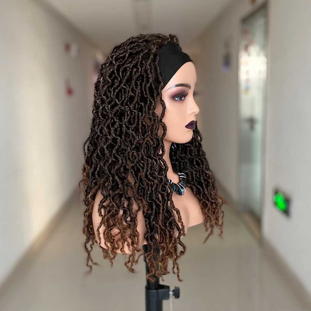 Synthetische Perücken Dreadlocks Stirnband Perücke Box Braid Perücken für schwarze Frauen Faux Locs Häkelhaarperücken Ombre Braun Geflochtene Twist Perücke 240329