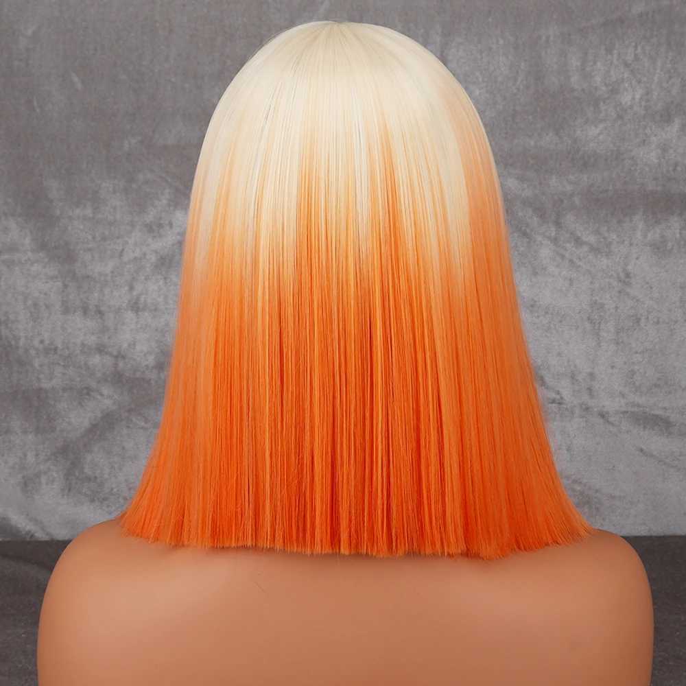 Perucas sintéticas cosplay perucas werd curto laranja peruca parte do meio loira senhora bob cabelo sintético resistente ao calor peruca cosplay peruca 240318