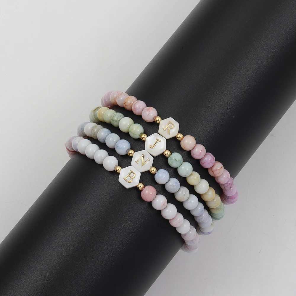 Chain 2023 New Flower And Hexagon Letter Initial Bracelet Women Colorful Beaded Charm Bracelet For Women Jewelry GiftL24