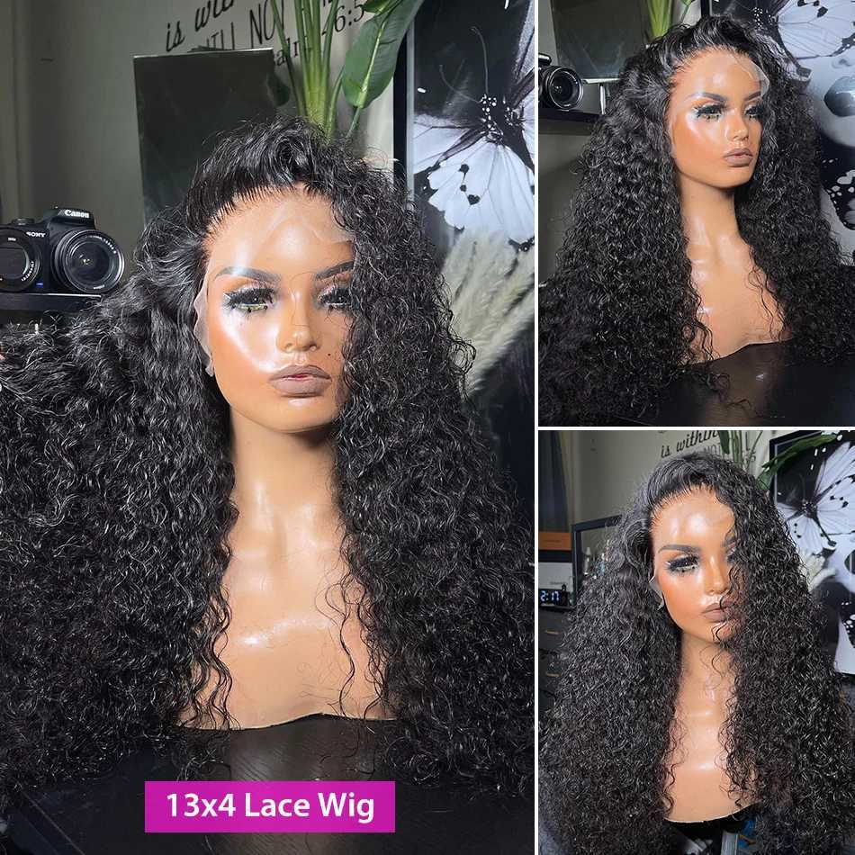 Perucas sintéticas 13x4 Jerry Curly Lace Front Wig Deep Kinky Curly Human Human Wigs Brasileiro 4x4 HD Transparente Lace Peruca de fechamento frontal para mulheres 240328 240327