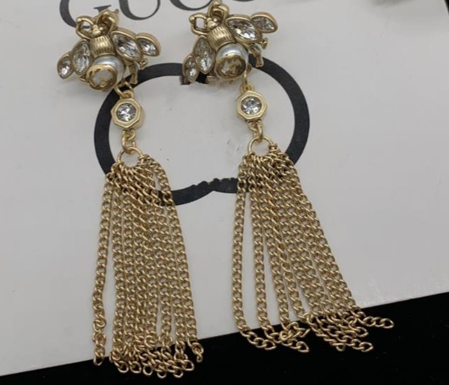 Boucles d'oreilles Fashion Bee Stud Dangle Eearring Designer Copper Pearl Vintage Bees Long Chandelier Boucle d'oreille pour les femmes fête de fiançailles amoureux cadeau bijoux